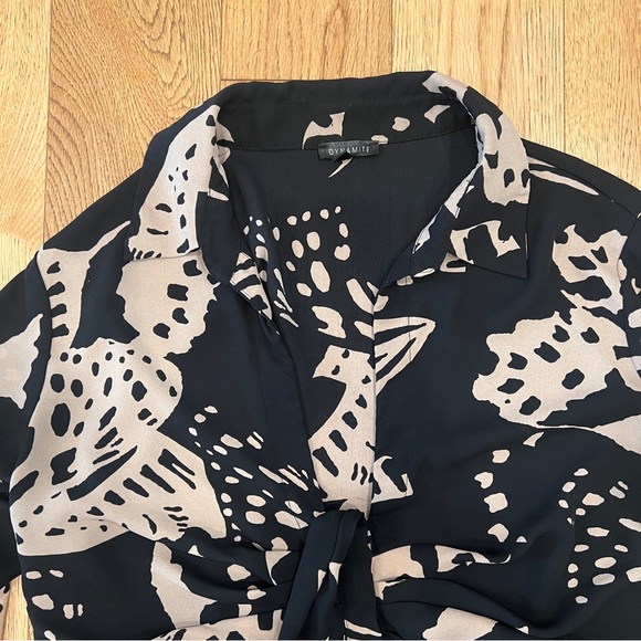 DYNAMITE | Deep V-Neck Blouse - Picture 11 of 16